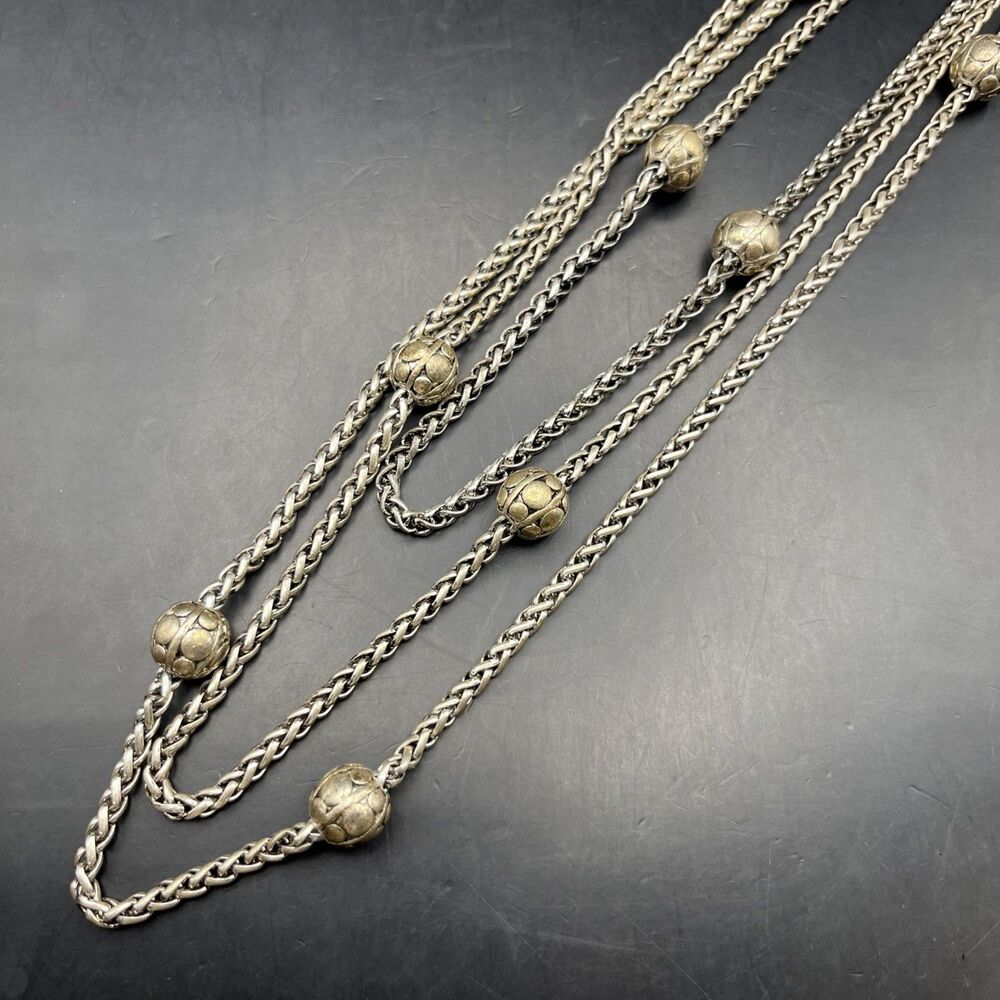 Bijoux Terner Layered Necklace Silver Tone Abstract Bead Station Braided Chains
